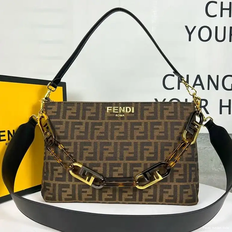 Affordable Motif Bag In Zip Brown O'Lock FF Fendi Fabric Shoulder 0607